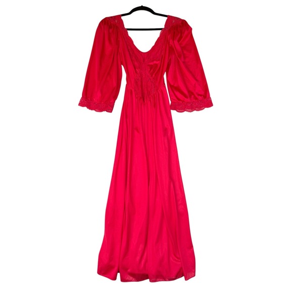 Vintage OLGA Nightgown Womens Medium Red Lace Old Hollywood Romantic Style 92350 - Picture 1 of 11